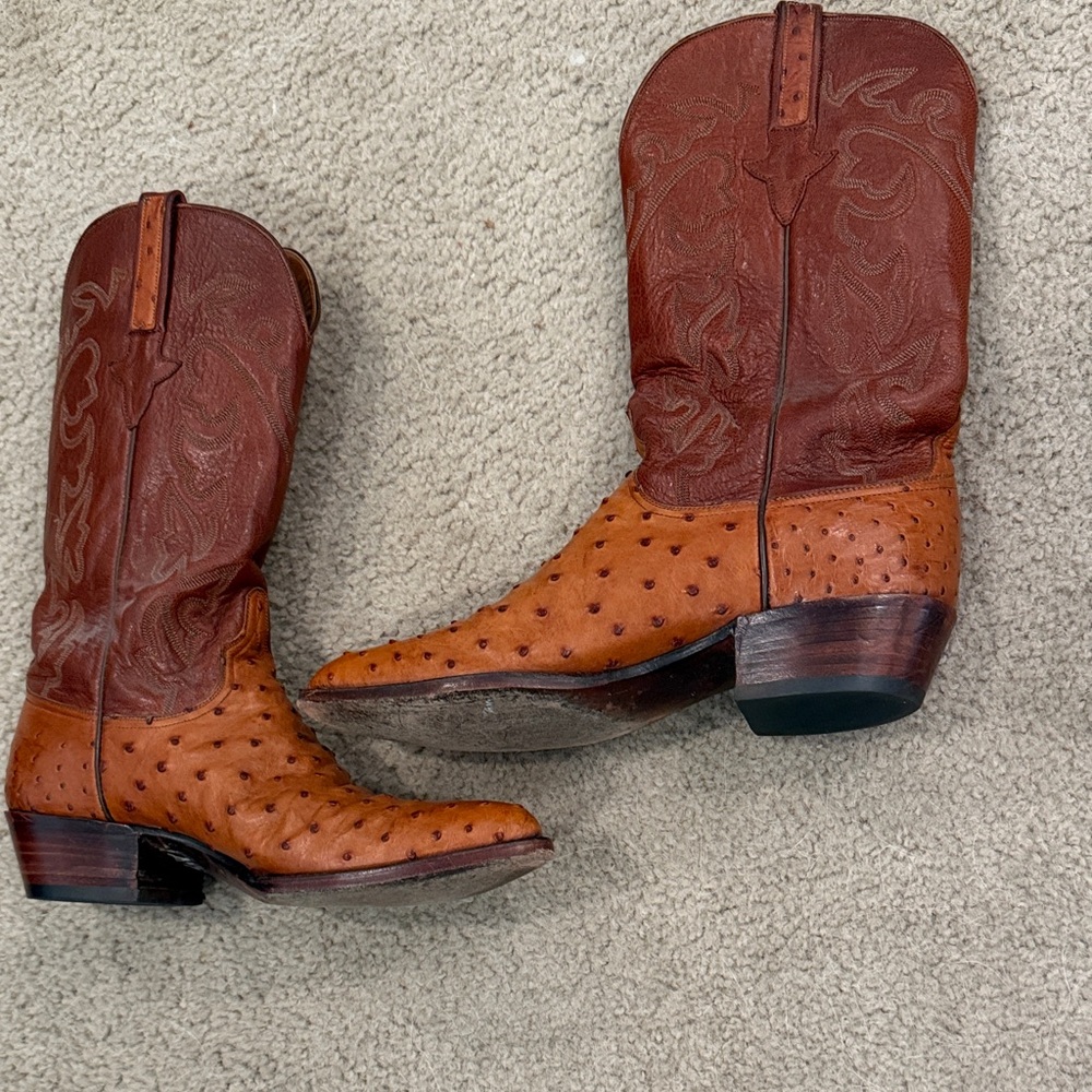 Lucchese Brown and Tan Ostrich Cowboy Boots